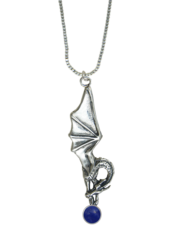 Sterling Silver Sleeping Dragon Pendant With Lapis Lazuli